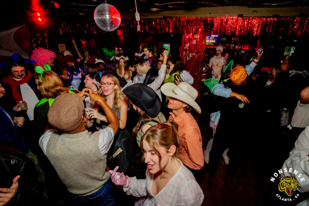 Nonsense Halloween 2025 at 404.exe - Kimber and Tom Bruno were the DJs - Photo by by @hellacurious - Decor and art installations by Scott and Tad - Monster Fortune Telling by Mystic Madison