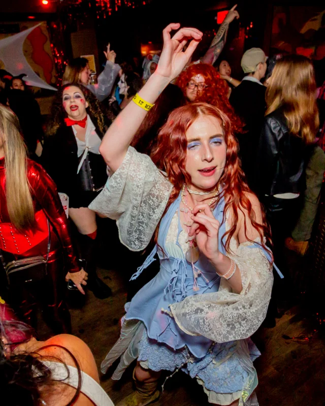 Nonsense Halloween 2025 at 404.exe - Kimber and Tom Bruno were the DJs - Photo by by @hellacurious - Decor and art installations by Scott and Tad - Monster Fortune Telling by Mystic Madison