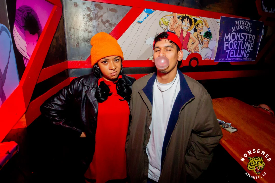 Nonsense Halloween 2025 at 404.exe - Kimber and Tom Bruno were the DJs - Photo by by @hellacurious - Decor and art installations by Scott and Tad - Monster Fortune Telling by Mystic Madison