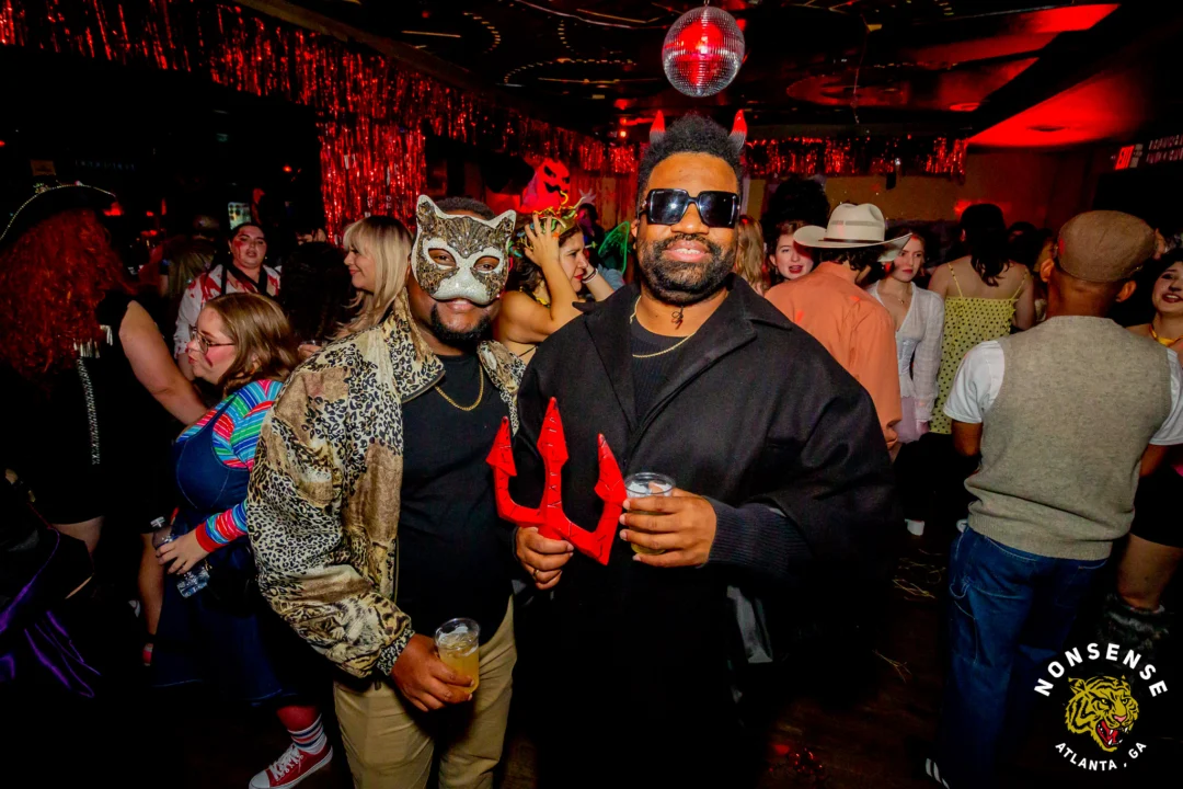 Nonsense Halloween 2025 at 404.exe - Kimber and Tom Bruno were the DJs - Photo by by @hellacurious - Decor and art installations by Scott and Tad - Monster Fortune Telling by Mystic Madison
