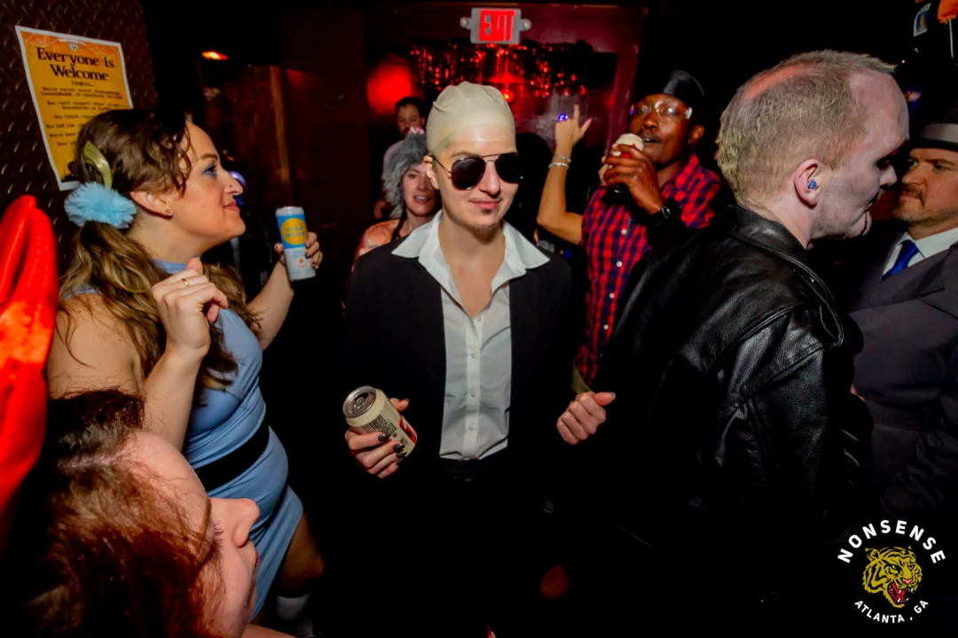Nonsense Halloween 2025 at 404.exe - Kimber and Tom Bruno were the DJs - Photo by by @hellacurious - Decor and art installations by Scott and Tad - Monster Fortune Telling by Mystic Madison