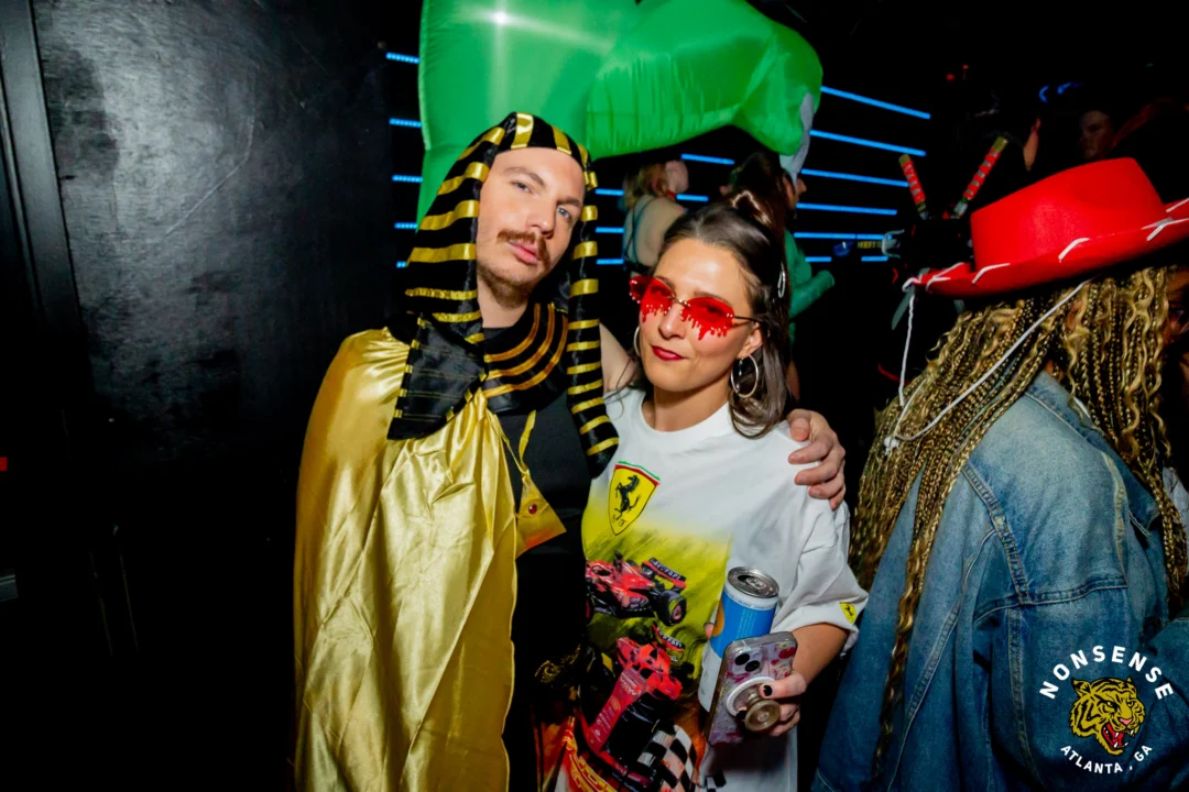 Nonsense Halloween 2025 at 404.exe - Kimber and Tom Bruno were the DJs - Photo by by @hellacurious - Decor and art installations by Scott and Tad - Monster Fortune Telling by Mystic Madison