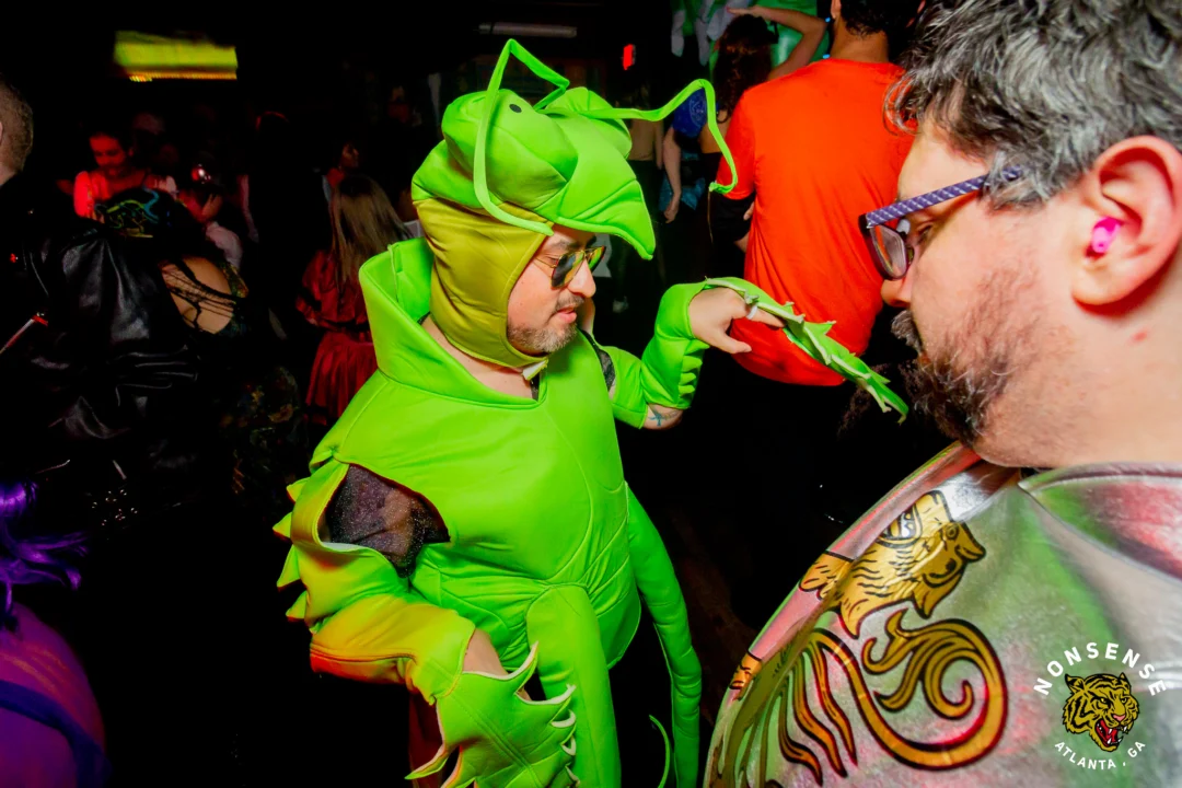 Nonsense Halloween 2025 at 404.exe - Kimber and Tom Bruno were the DJs - Photo by by @hellacurious - Decor and art installations by Scott and Tad - Monster Fortune Telling by Mystic Madison