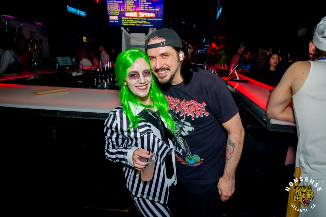 Nonsense Halloween 2025 at 404.exe - Kimber and Tom Bruno were the DJs - Photo by by @hellacurious - Decor and art installations by Scott and Tad - Monster Fortune Telling by Mystic Madison