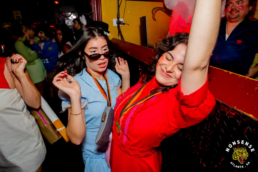 Nonsense Halloween 2025 at 404.exe - Kimber and Tom Bruno were the DJs - Photo by by @hellacurious - Decor and art installations by Scott and Tad - Monster Fortune Telling by Mystic Madison