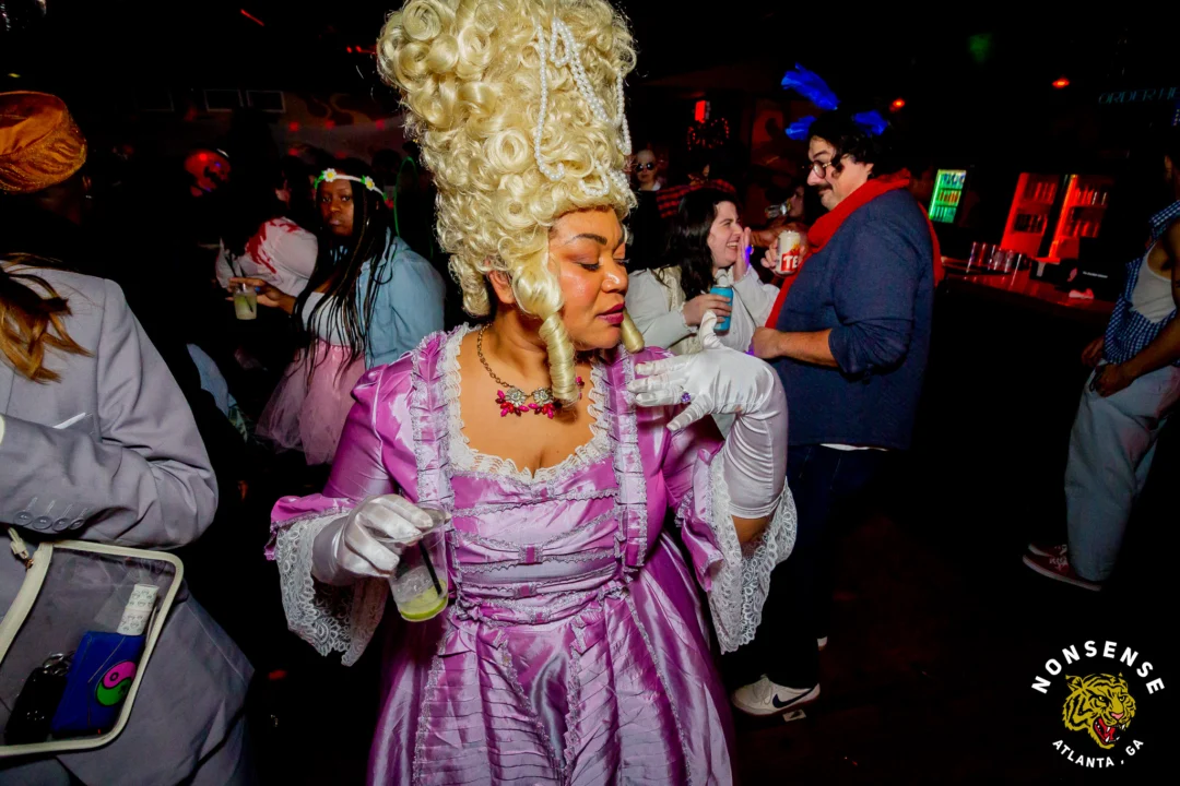 Nonsense Halloween 2025 at 404.exe - Kimber and Tom Bruno were the DJs - Photo by by @hellacurious - Decor and art installations by Scott and Tad - Monster Fortune Telling by Mystic Madison