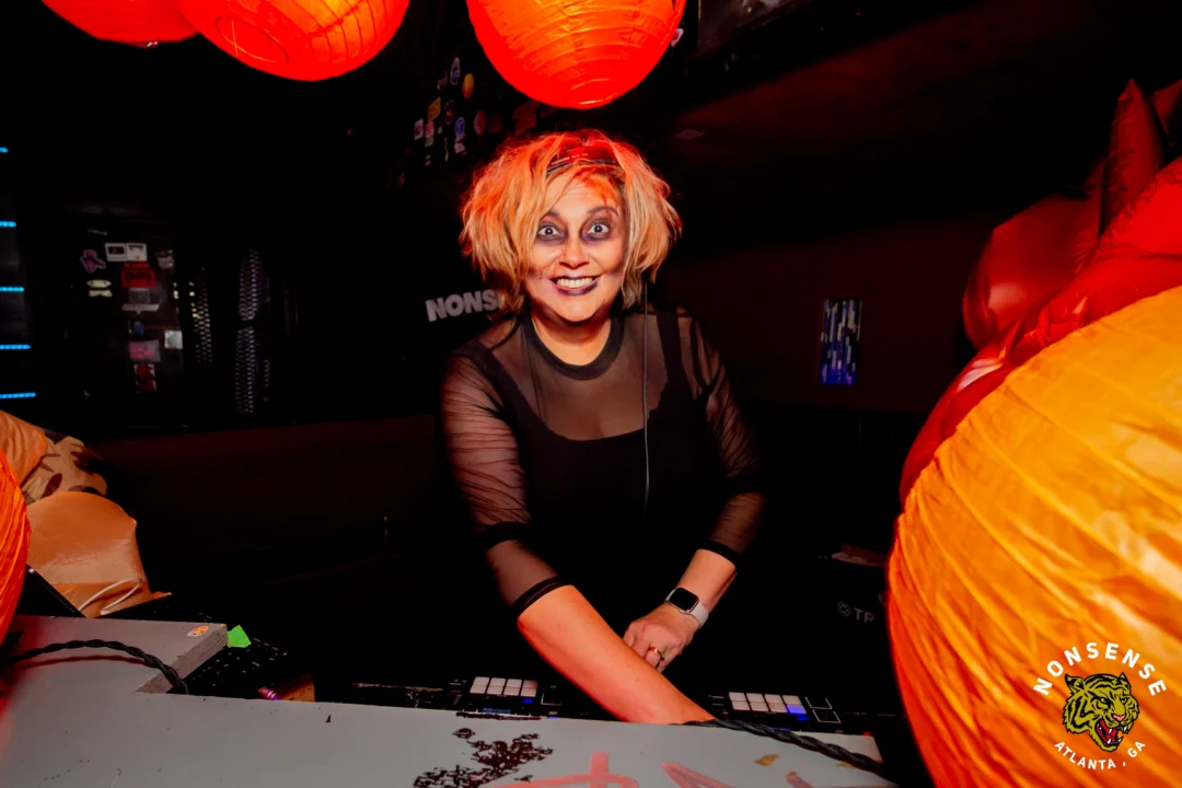 Nonsense Halloween 2025 at 404.exe - Kimber and Tom Bruno were the DJs - Photo by by @hellacurious - Decor and art installations by Scott and Tad - Monster Fortune Telling by Mystic Madison