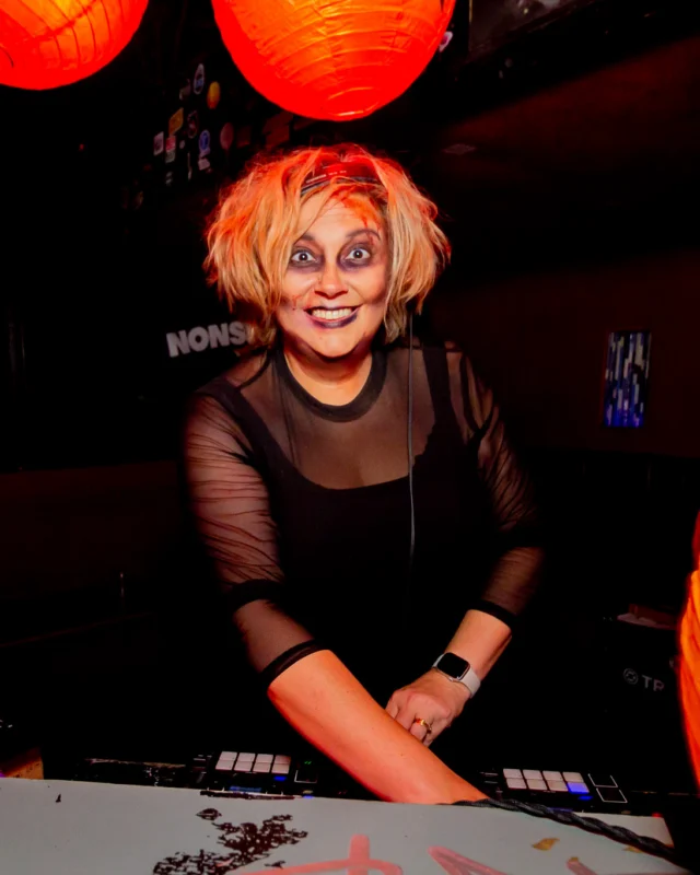 Nonsense Halloween 2025 at 404.exe - Kimber and Tom Bruno were the DJs - Photo by by @hellacurious - Decor and art installations by Scott and Tad - Monster Fortune Telling by Mystic Madison