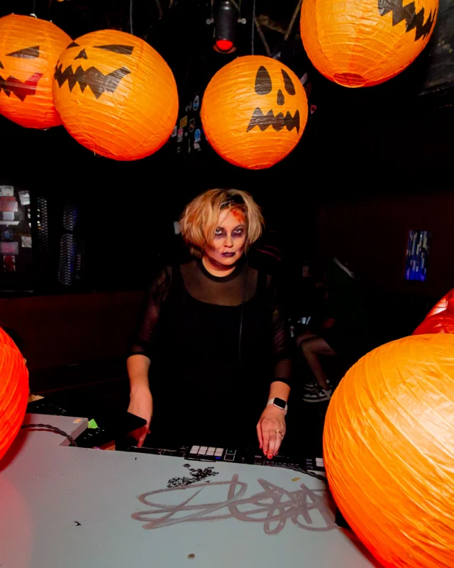 Nonsense Halloween 2025 at 404.exe - Kimber and Tom Bruno were the DJs - Photo by by @hellacurious - Decor and art installations by Scott and Tad - Monster Fortune Telling by Mystic Madison