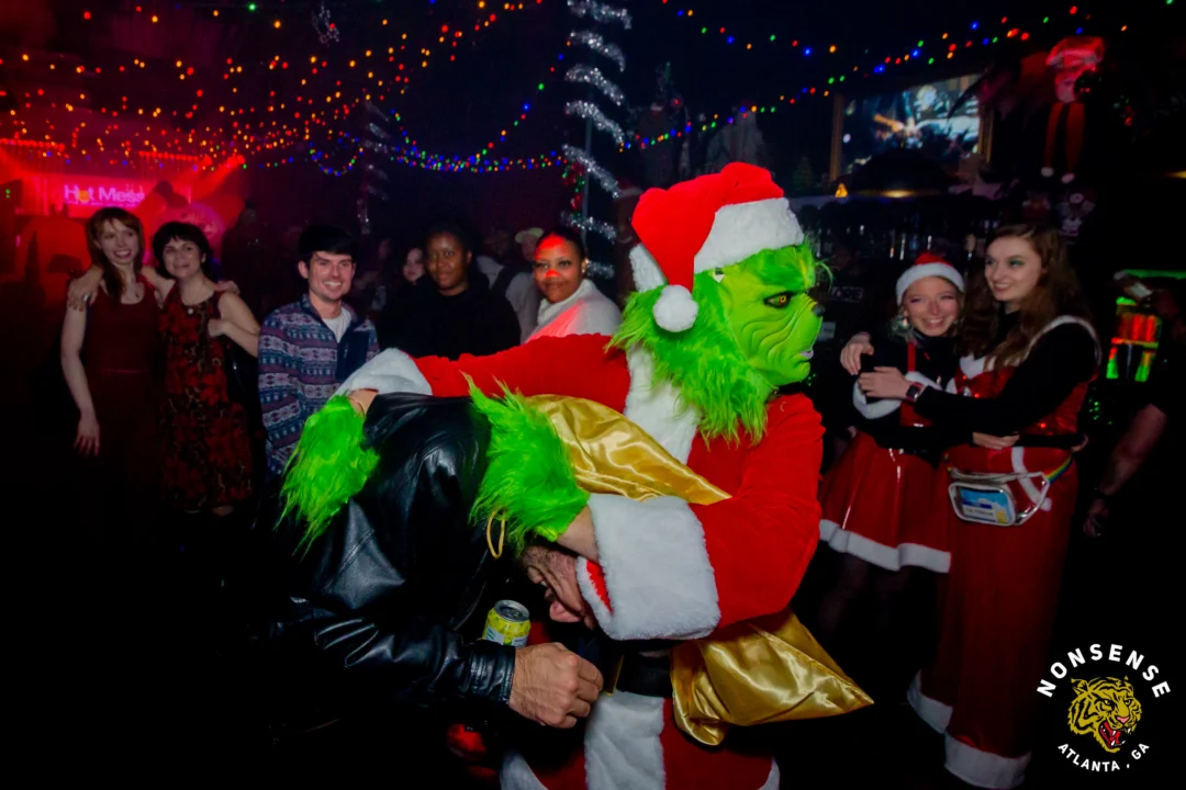 Nonsense Christmas 2025 - Kimber was the DJ - Scott was Santa - Madison was the Grumpy Elf - Photo by @hellacurious
