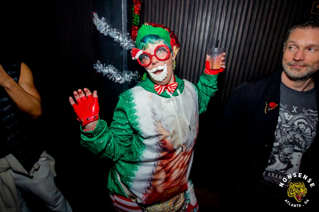 Nonsense Christmas 2025 - Kimber was the DJ - Scott was Santa - Madison was the Grumpy Elf - Photo by @hellacurious
