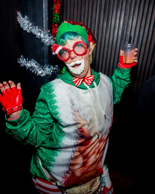 Nonsense Christmas 2025 - Kimber was the DJ - Scott was Santa - Madison was the Grumpy Elf - Photo by @hellacurious