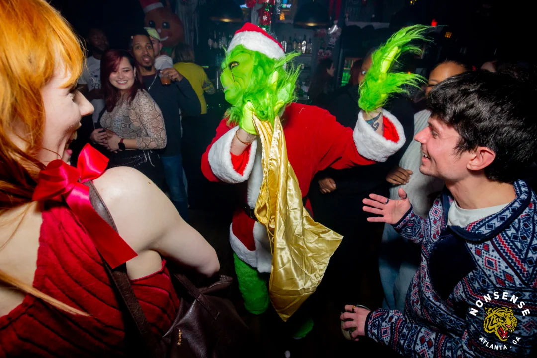 Nonsense Christmas 2025 - Kimber was the DJ - Scott was Santa - Madison was the Grumpy Elf - Photo by @hellacurious