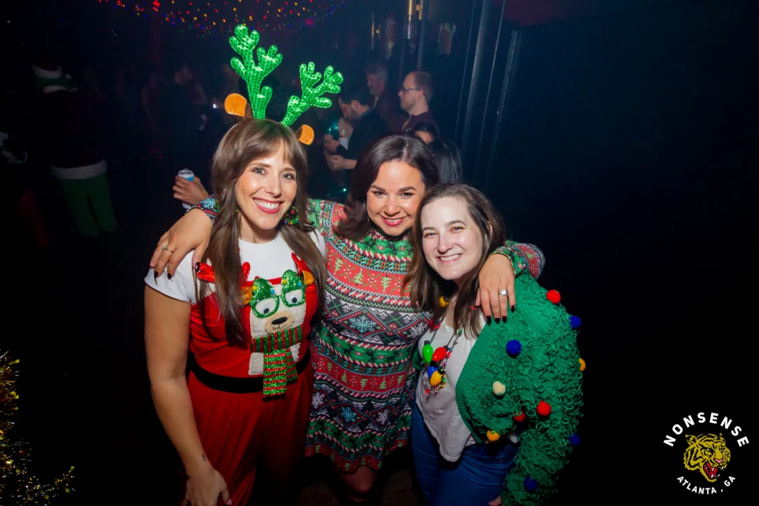 Nonsense Christmas 2025 - Kimber was the DJ - Scott was Santa - Madison was the Grumpy Elf - Photo by @hellacurious