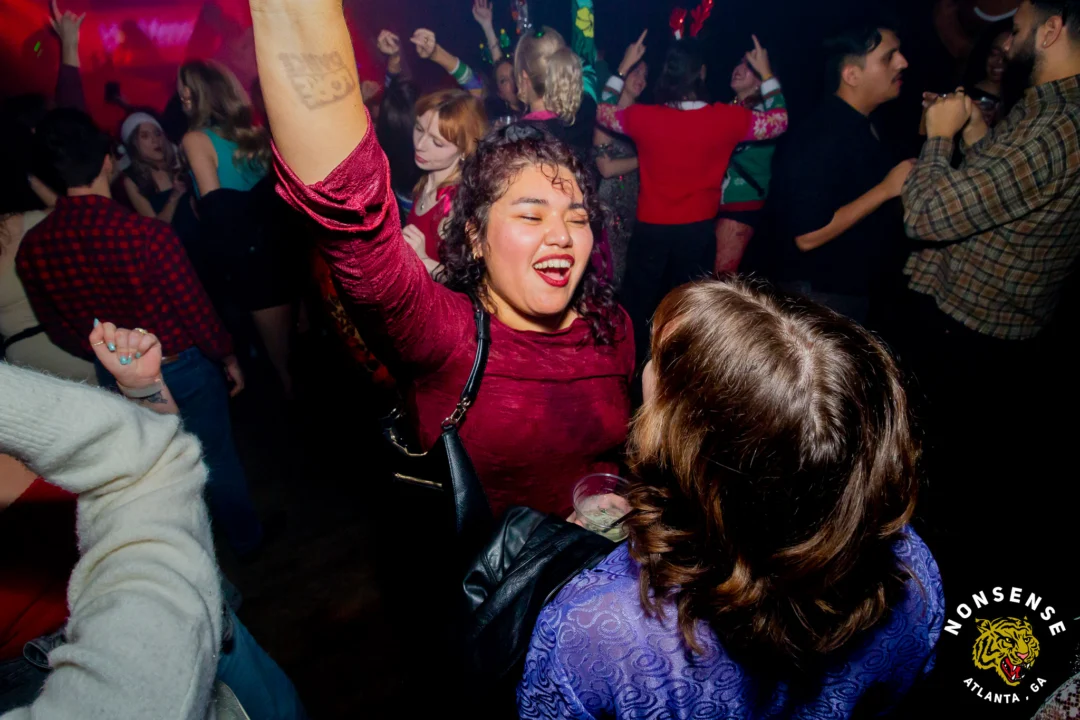 Nonsense Christmas 2025 - Kimber was the DJ - Scott was Santa - Madison was the Grumpy Elf - Photo by @hellacurious