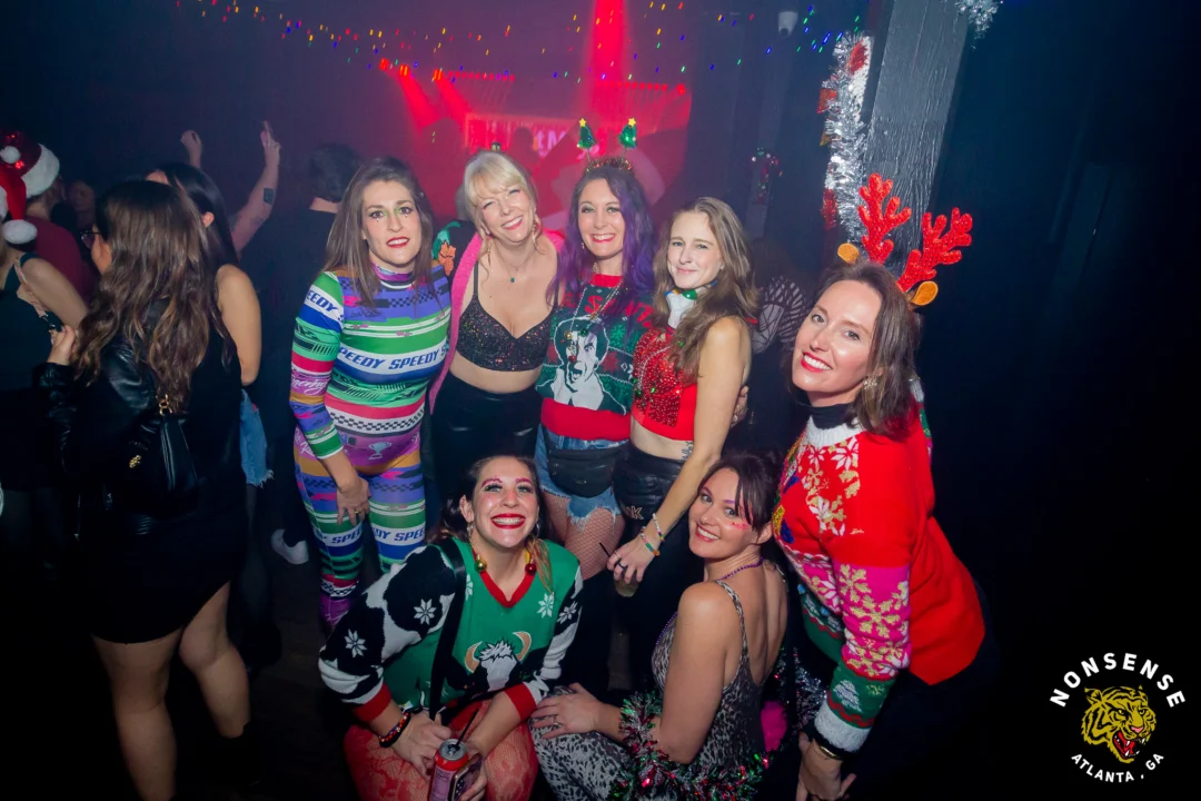 Nonsense Christmas 2025 - Kimber was the DJ - Scott was Santa - Madison was the Grumpy Elf - Photo by @hellacurious