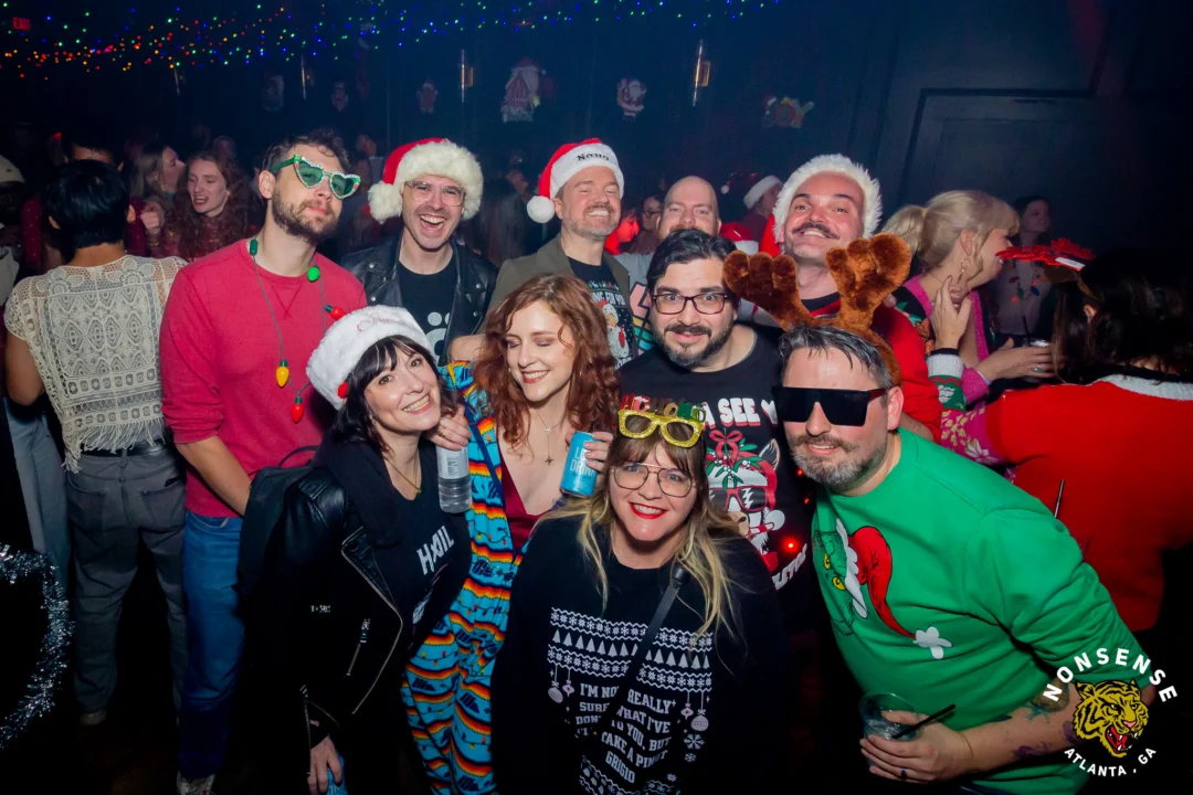 Nonsense Christmas 2025 - Kimber was the DJ - Scott was Santa - Madison was the Grumpy Elf - Photo by @hellacurious