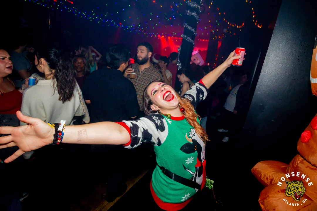 Nonsense Christmas 2025 - Kimber was the DJ - Scott was Santa - Madison was the Grumpy Elf - Photo by @hellacurious
