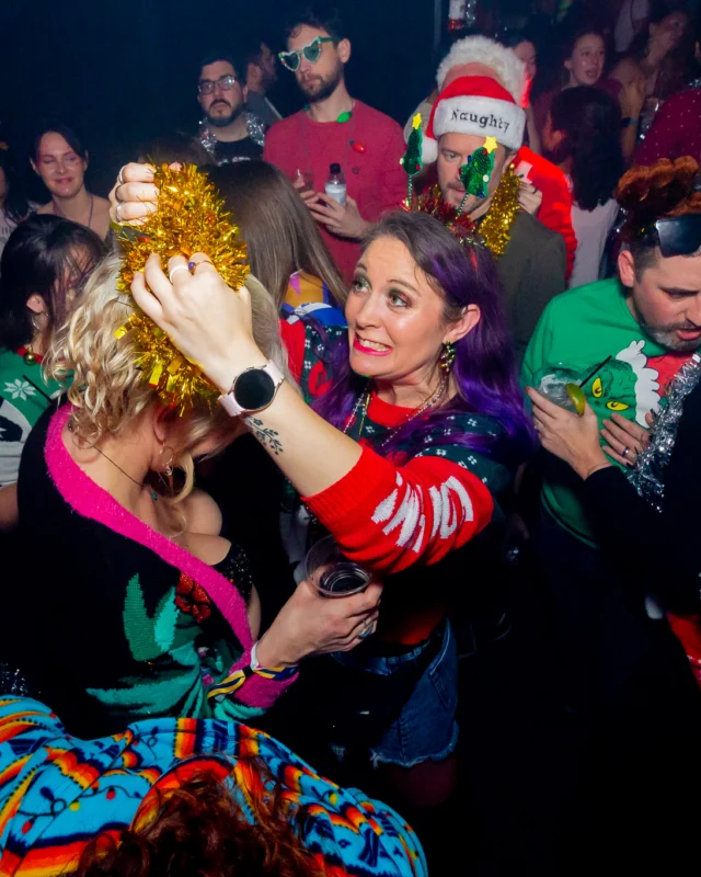 Nonsense Christmas 2025 - Kimber was the DJ - Scott was Santa - Madison was the Grumpy Elf - Photo by @hellacurious