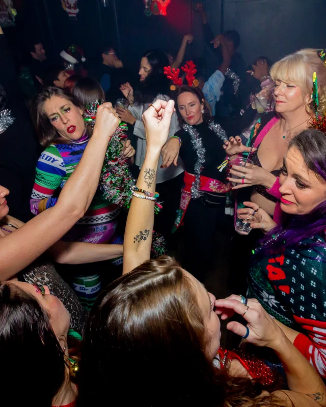 Nonsense Christmas 2025 - Kimber was the DJ - Scott was Santa - Madison was the Grumpy Elf - Photo by @hellacurious