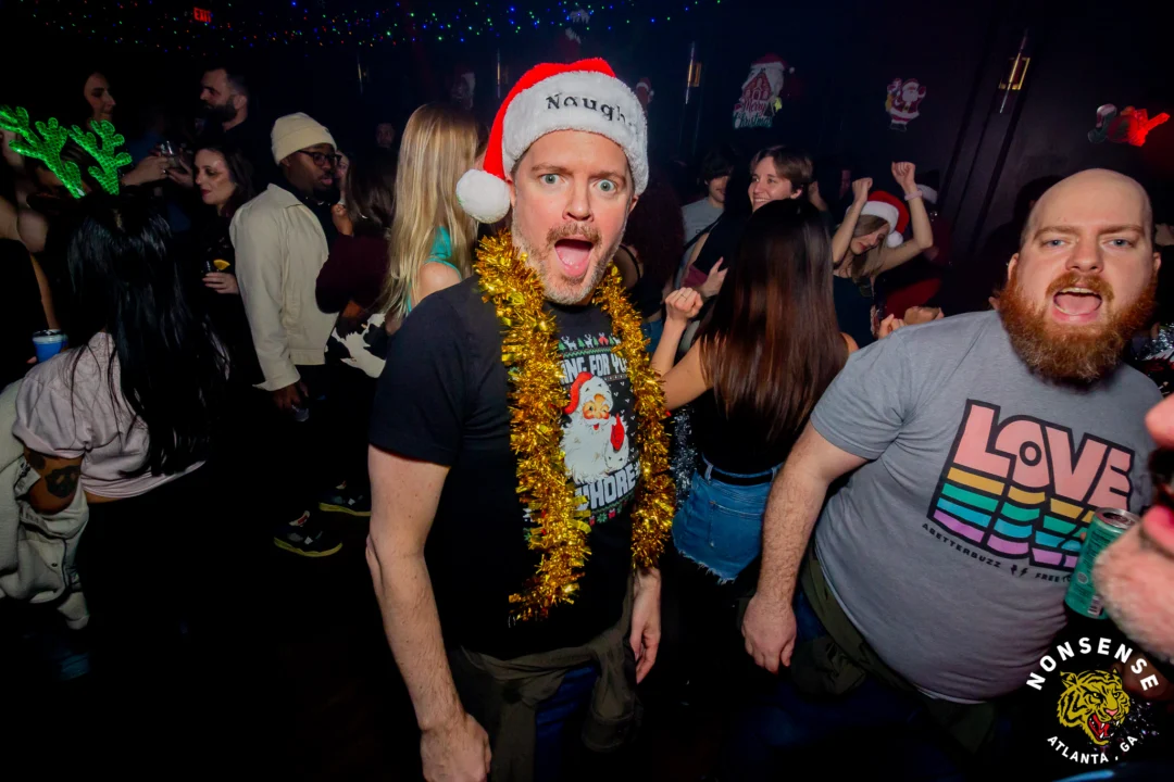 Nonsense Christmas 2025 - Kimber was the DJ - Scott was Santa - Madison was the Grumpy Elf - Photo by @hellacurious