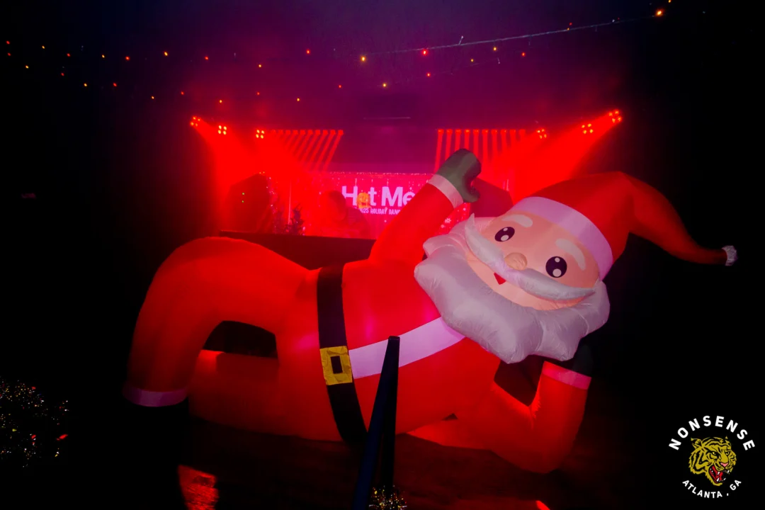 Nonsense Christmas 2025 - Kimber was the DJ - Scott was Santa - Madison was the Grumpy Elf - Photo by @hellacurious