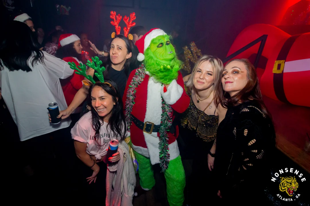 Nonsense Christmas 2025 - Kimber was the DJ - Scott was Santa - Madison was the Grumpy Elf - Photo by @hellacurious