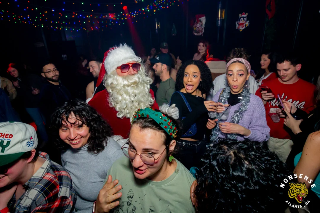 Nonsense Christmas 2025 - Kimber was the DJ - Scott was Santa - Madison was the Grumpy Elf - Photo by @hellacurious