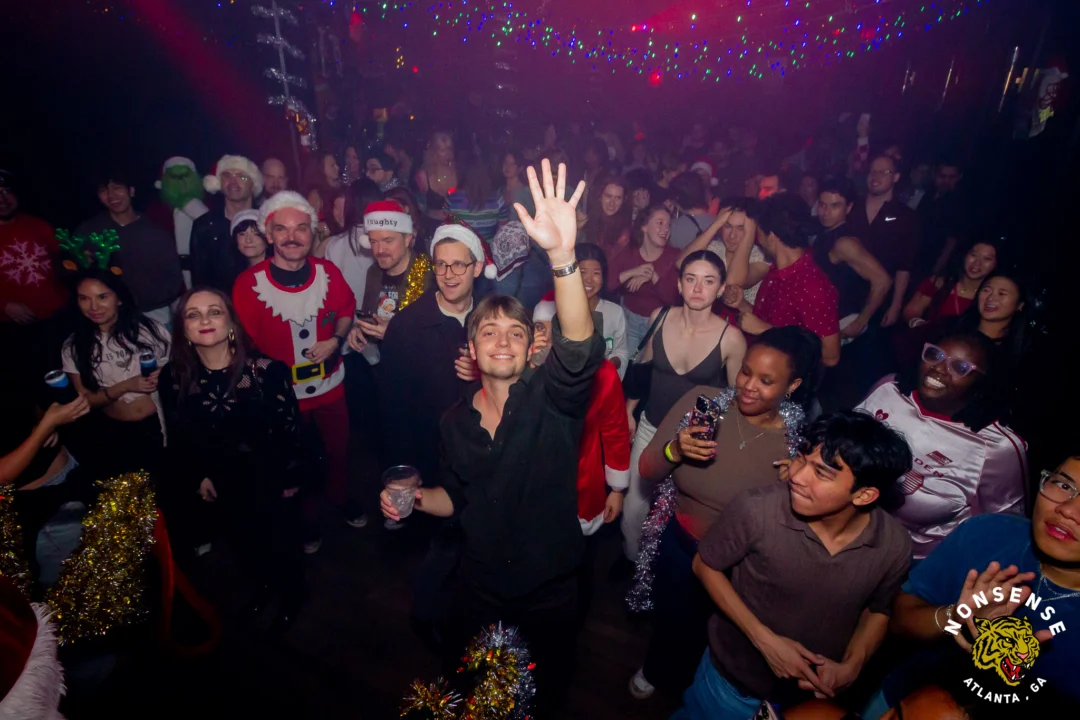 Nonsense Christmas 2025 - Kimber was the DJ - Scott was Santa - Madison was the Grumpy Elf - Photo by @hellacurious
