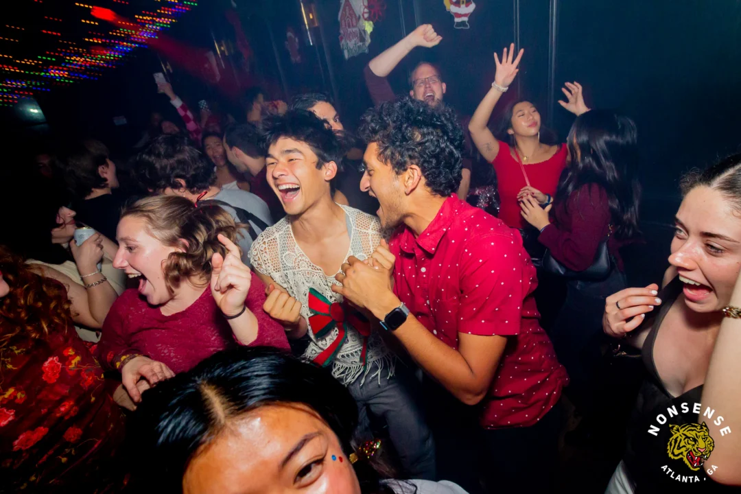 Nonsense Christmas 2025 - Kimber was the DJ - Scott was Santa - Madison was the Grumpy Elf - Photo by @hellacurious