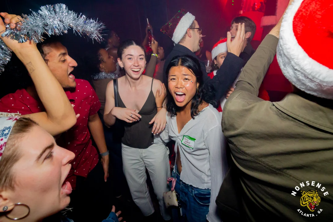Nonsense Christmas 2025 - Kimber was the DJ - Scott was Santa - Madison was the Grumpy Elf - Photo by @hellacurious