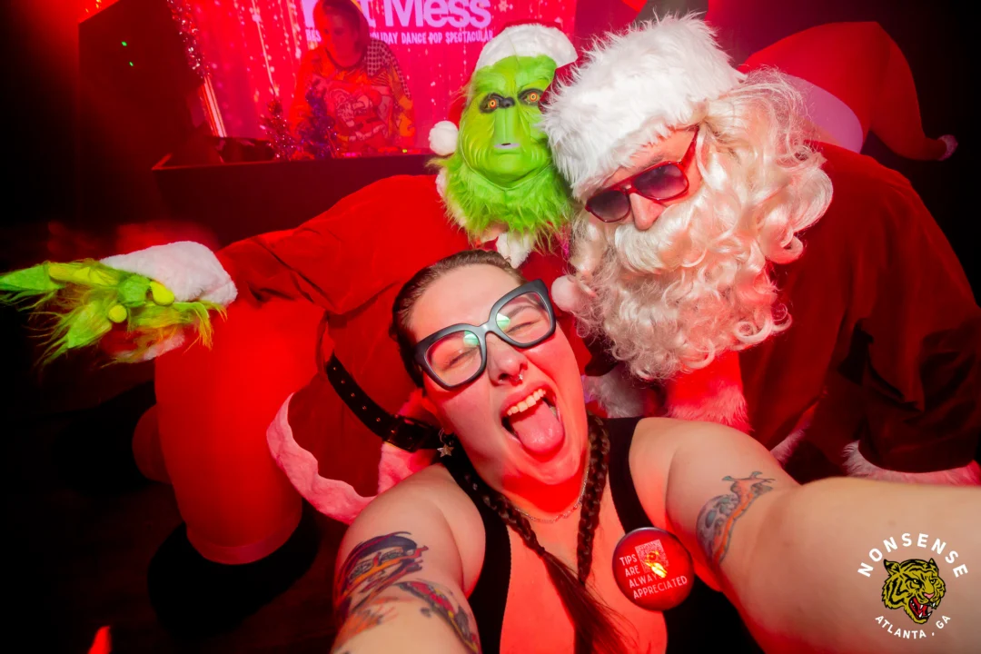Nonsense Christmas 2025 - Kimber was the DJ - Scott was Santa - Madison was the Grumpy Elf - Photo by @hellacurious