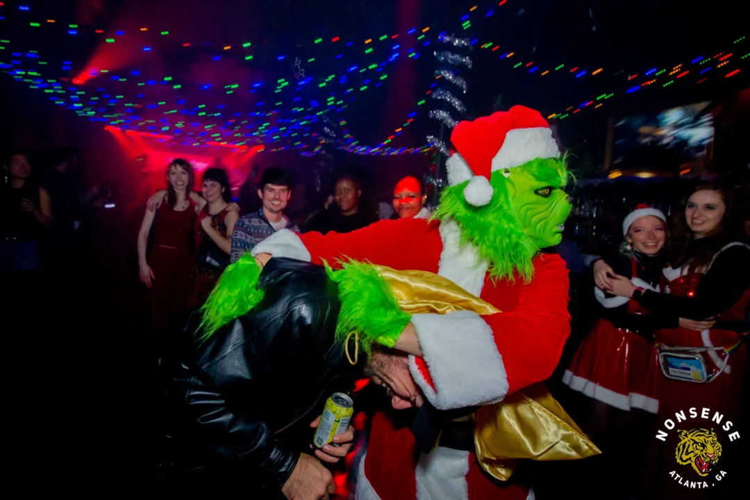 Nonsense Christmas 2025 - Kimber was the DJ - Scott was Santa - Madison was the Grumpy Elf - Photo by @hellacurious