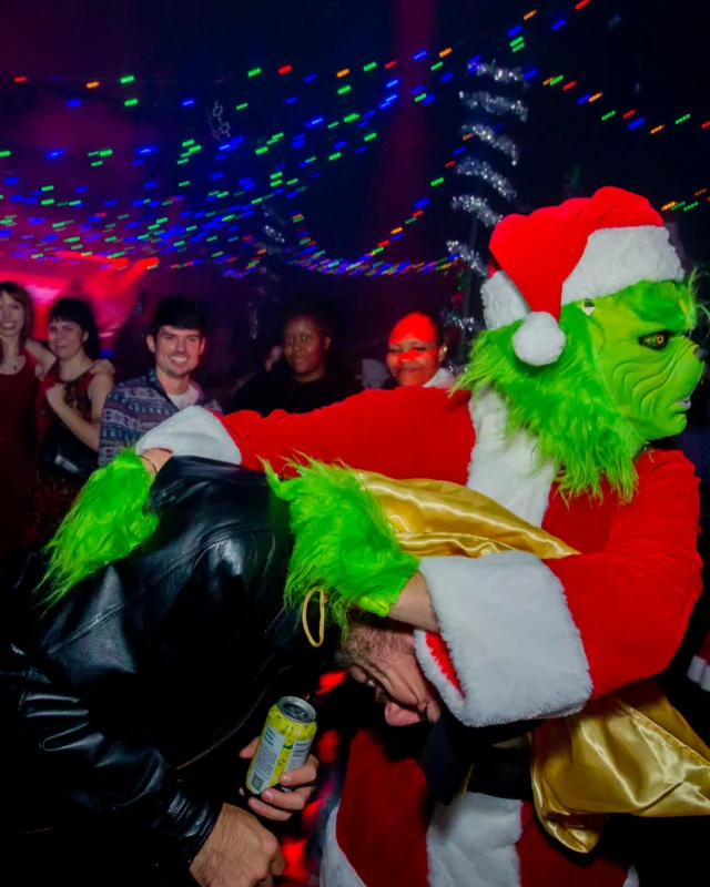 Nonsense Christmas 2025 - Kimber was the DJ - Scott was Santa - Madison was the Grumpy Elf - Photo by @hellacurious