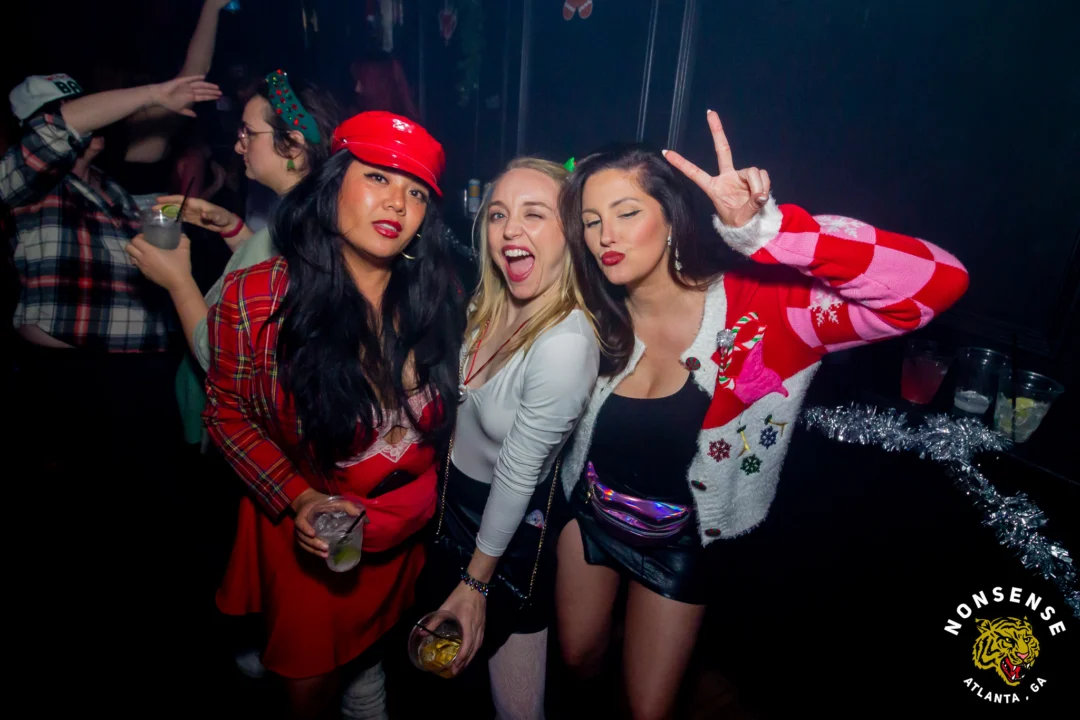 Nonsense Christmas 2025 - Kimber was the DJ - Scott was Santa - Madison was the Grumpy Elf - Photo by @hellacurious