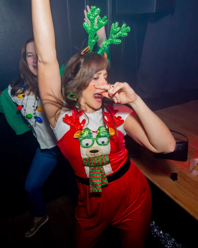 Nonsense Christmas 2025 - Kimber was the DJ - Scott was Santa - Madison was the Grumpy Elf - Photo by @hellacurious