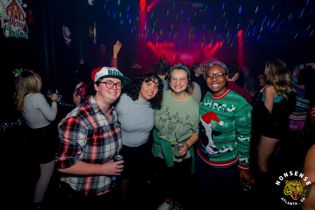 Nonsense Christmas 2025 - Kimber was the DJ - Scott was Santa - Madison was the Grumpy Elf - Photo by @hellacurious