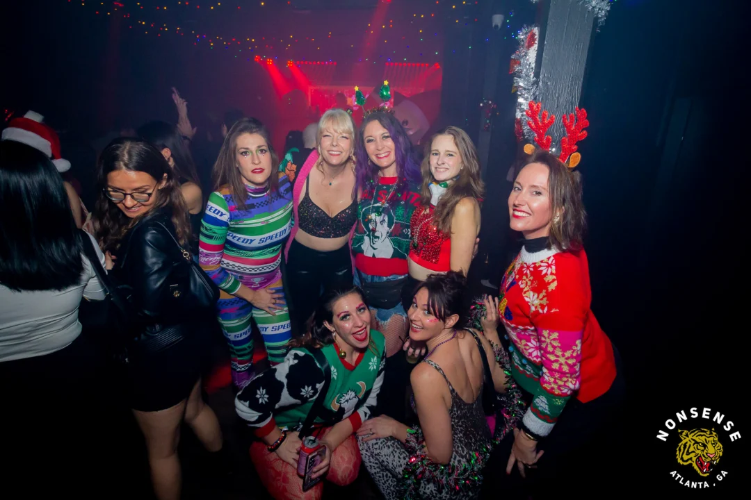 Nonsense Christmas 2025 - Kimber was the DJ - Scott was Santa - Madison was the Grumpy Elf - Photo by @hellacurious
