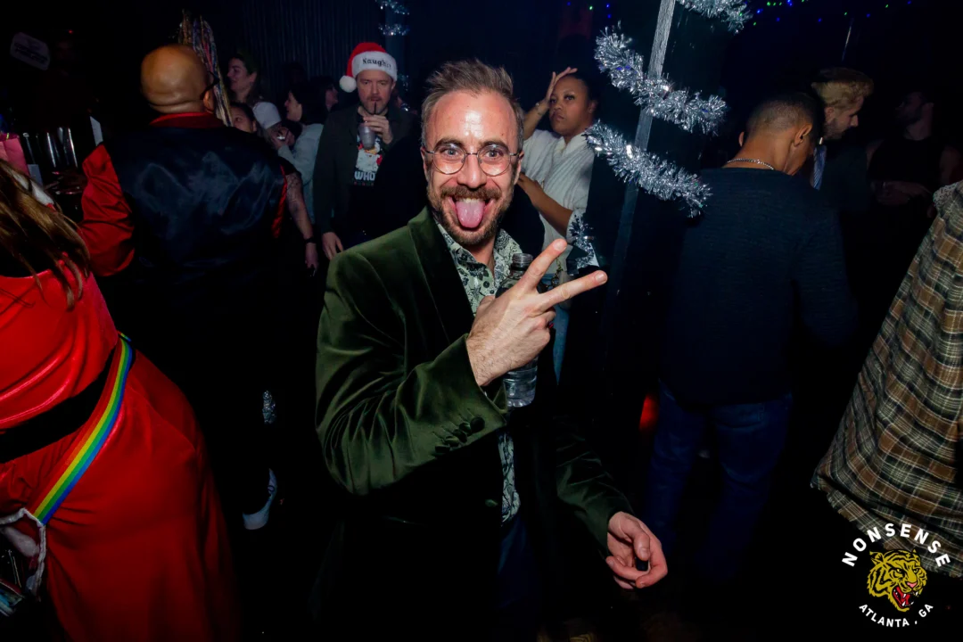 Nonsense Christmas 2025 - Kimber was the DJ - Scott was Santa - Madison was the Grumpy Elf - Photo by @hellacurious