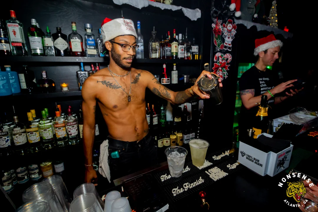 Nonsense Christmas 2025 - Kimber was the DJ - Scott was Santa - Madison was the Grumpy Elf - Photo by @hellacurious