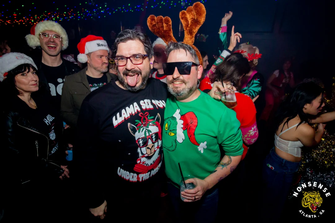 Nonsense Christmas 2025 - Kimber was the DJ - Scott was Santa - Madison was the Grumpy Elf - Photo by @hellacurious