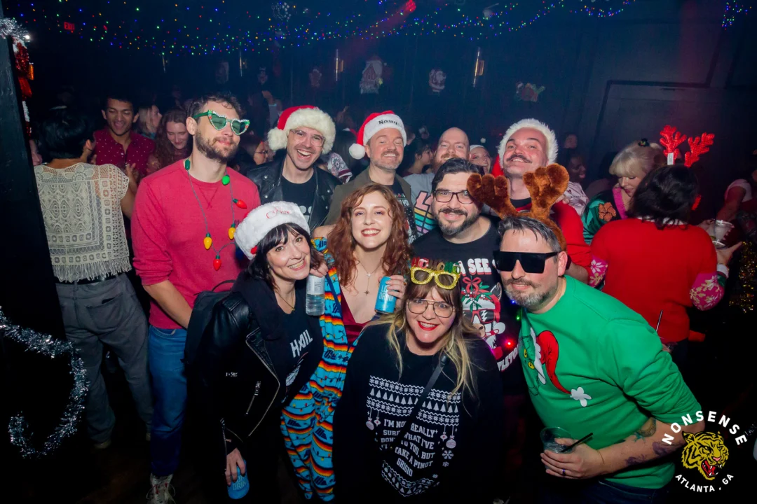 Nonsense Christmas 2025 - Kimber was the DJ - Scott was Santa - Madison was the Grumpy Elf - Photo by @hellacurious