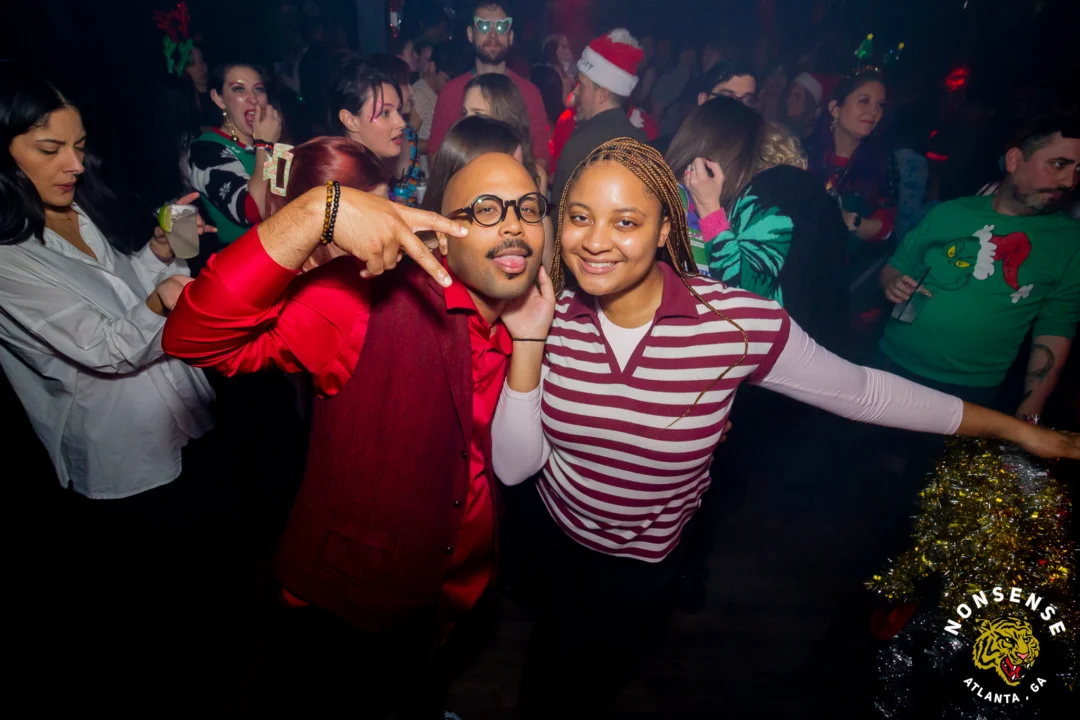 Nonsense Christmas 2025 - Kimber was the DJ - Scott was Santa - Madison was the Grumpy Elf - Photo by @hellacurious