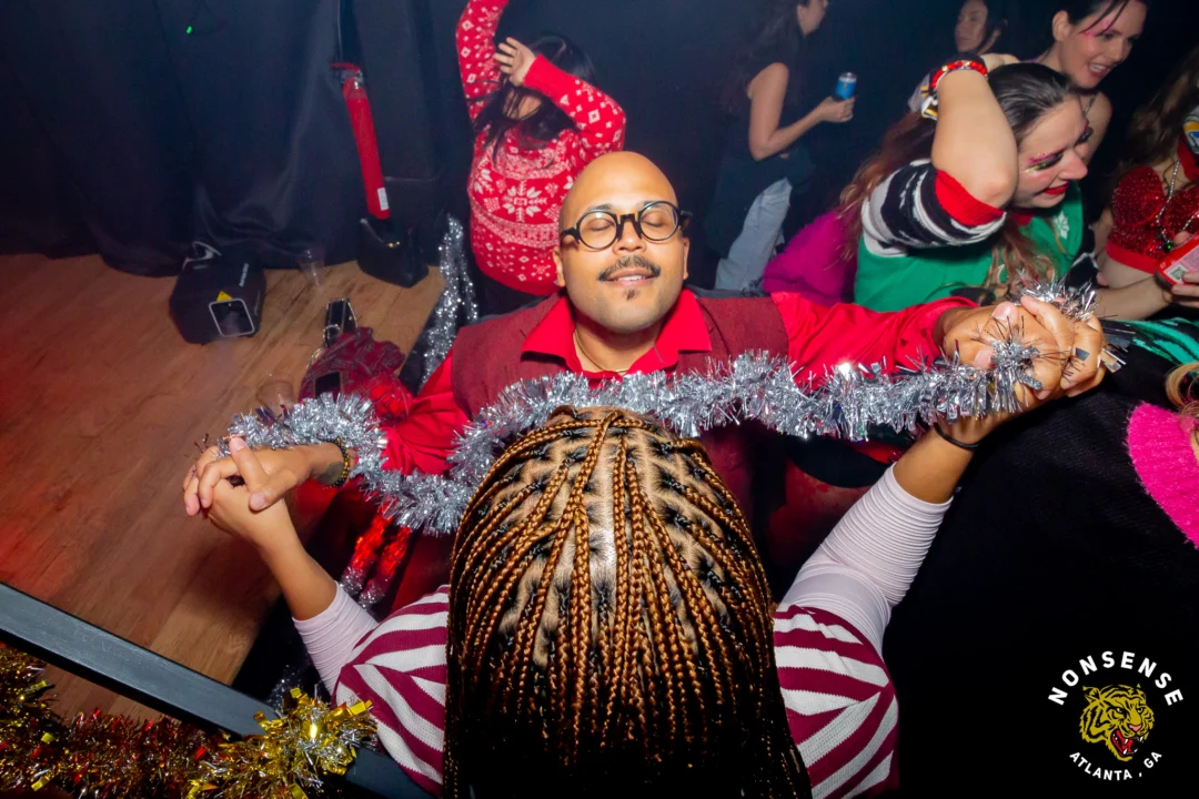 Nonsense Christmas 2025 - Kimber was the DJ - Scott was Santa - Madison was the Grumpy Elf - Photo by @hellacurious
