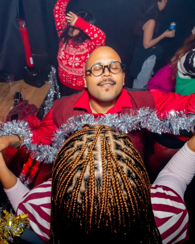 Nonsense Christmas 2025 - Kimber was the DJ - Scott was Santa - Madison was the Grumpy Elf - Photo by @hellacurious