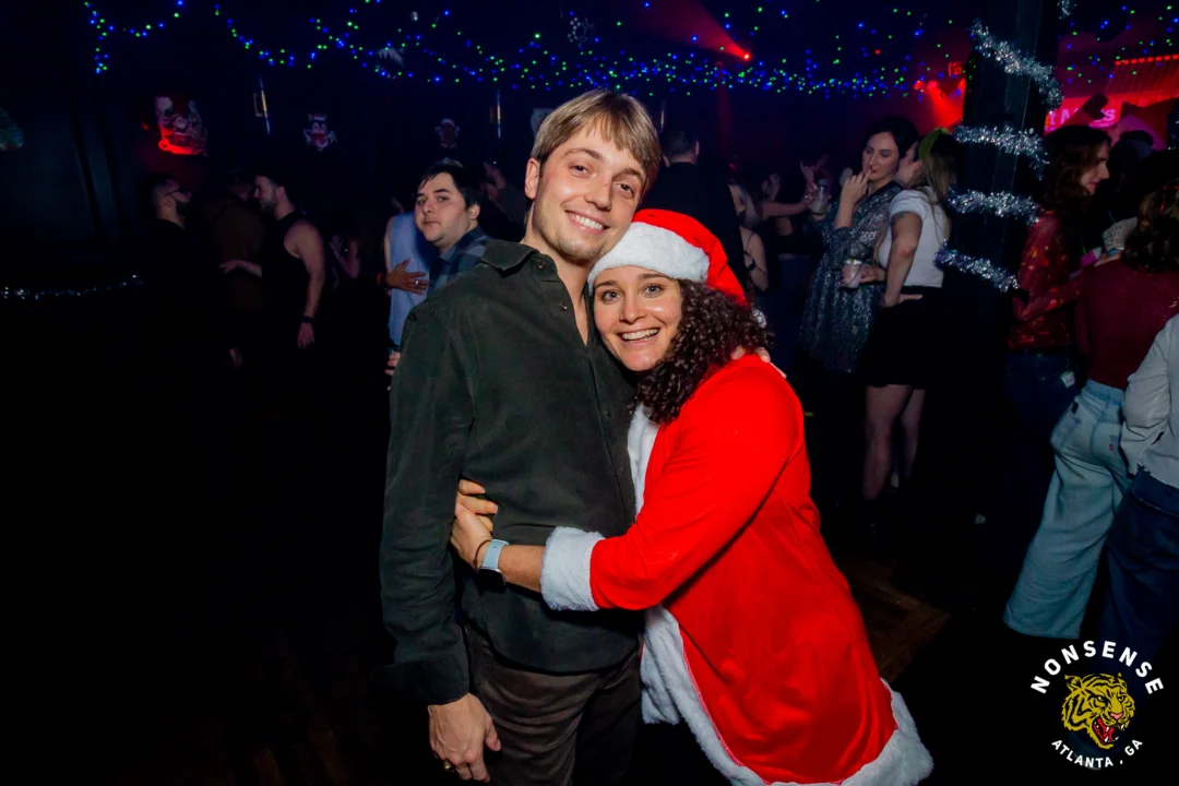 Nonsense Christmas 2025 - Kimber was the DJ - Scott was Santa - Madison was the Grumpy Elf - Photo by @hellacurious