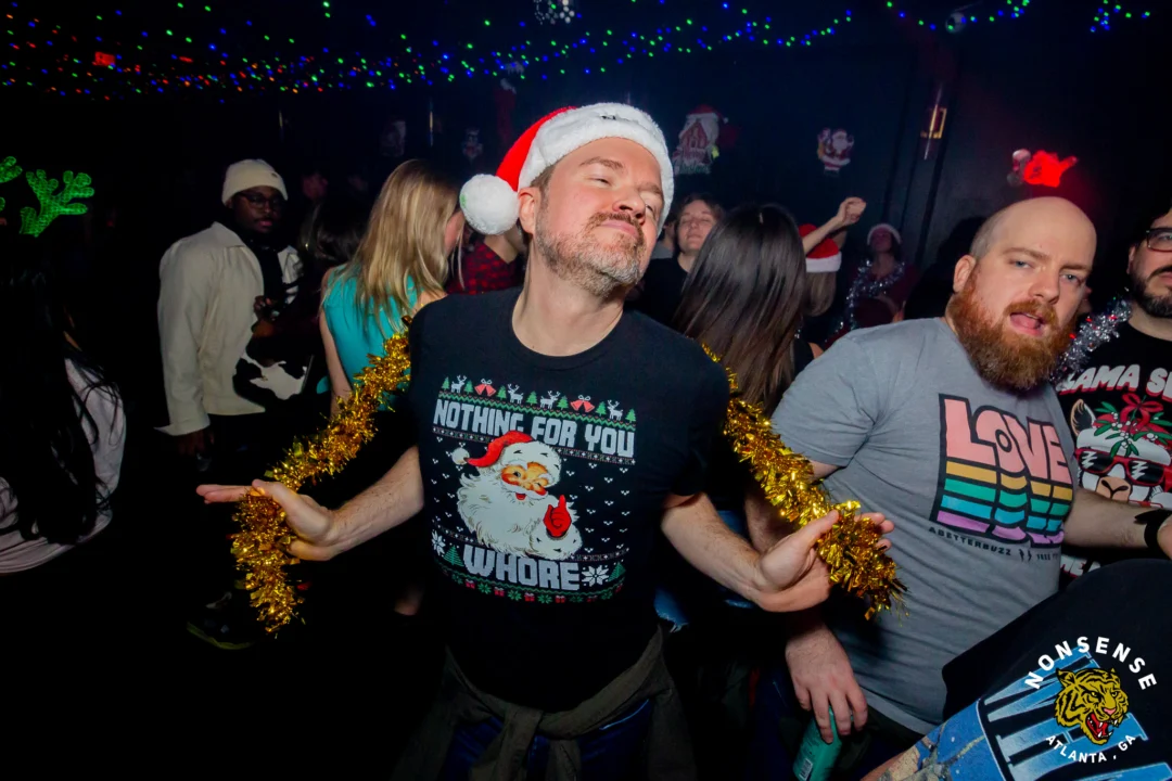 Nonsense Christmas 2025 - Kimber was the DJ - Scott was Santa - Madison was the Grumpy Elf - Photo by @hellacurious