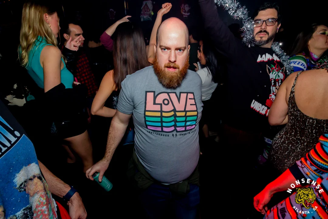 Nonsense Christmas 2025 - Kimber was the DJ - Scott was Santa - Madison was the Grumpy Elf - Photo by @hellacurious