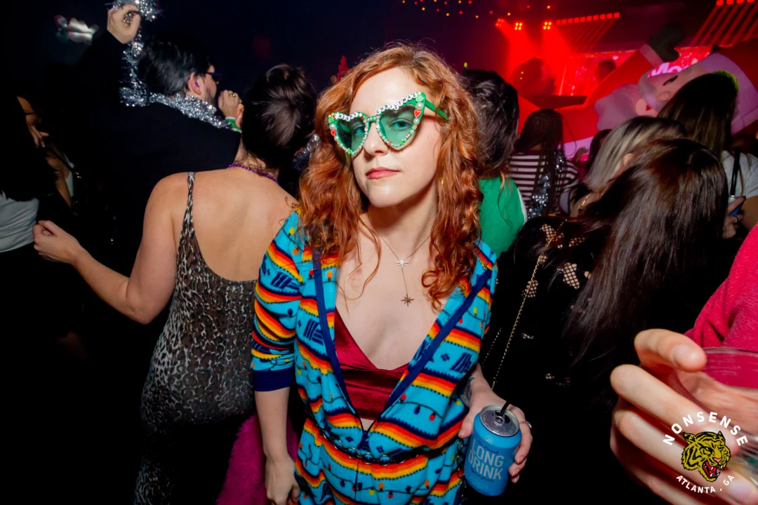 Nonsense Christmas 2025 - Kimber was the DJ - Scott was Santa - Madison was the Grumpy Elf - Photo by @hellacurious