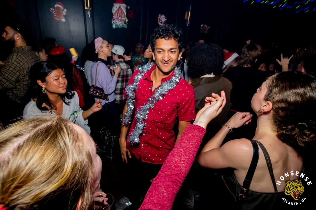 Nonsense Christmas 2025 - Kimber was the DJ - Scott was Santa - Madison was the Grumpy Elf - Photo by @hellacurious